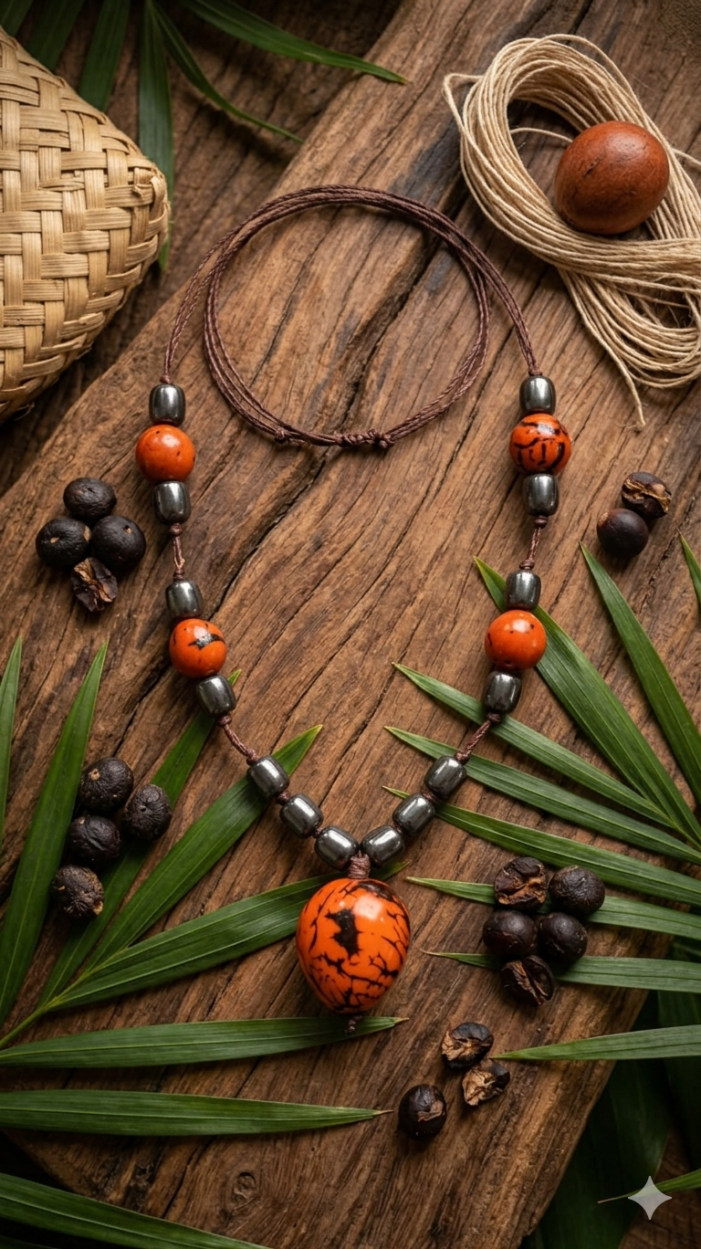 Colar Ancestral Jarina Laranja & Açaí